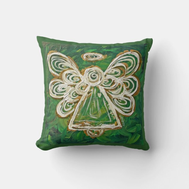 Vert, Or, Ange Blanc Oreiller Décoratif (Recto)