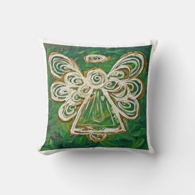 Vert, Or, Ange Blanc Oreiller Décoratif (Recto)