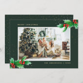 Vert or aquarelle Holly Photo Cartes de Noël (Devant / Derrière)