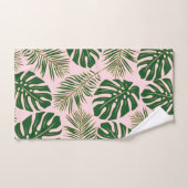 Vert, or tropical feuilles et monogramme rose (Serviette à main)
