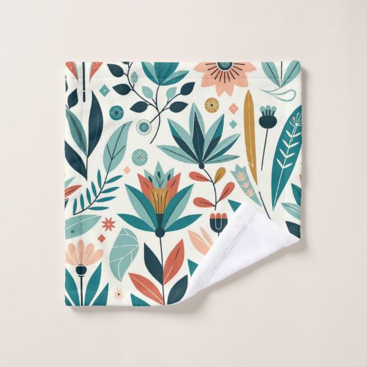 Vert Orange Bold Moderne Floral Motif d'impression (Gant de toilette)