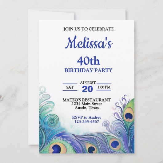Vert pastel et bleu Invitation d'anniversaire aux (Devant)