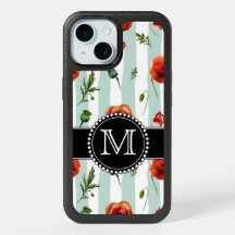 Vert, Pépites rouges, Fleurs, Monogramme