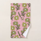 Vert rose rétro Y2K Funky Hippie Flower Motif (Serviette à main)