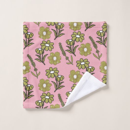 Vert rose rétro Y2K Funky Hippie Flower Motif (Gant de toilette)