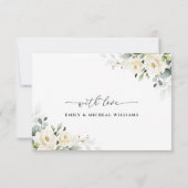 Vert Roses blanches Mariage Carte de remerciements (Dos)