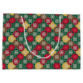 Vert, Rouge, Sac cadeau Snowflakes - Grand, brilla (Dos)