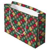 Vert, Rouge, Sac cadeau Snowflakes - Grand, brilla (Dos Angle)