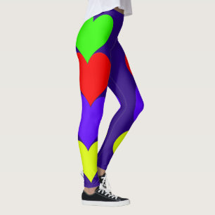 Vert Rouge Violet Coeurs Jaunes Bleu foncé Legging