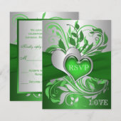 Vert, Rouleaux Argent, Cartes RSVP Cœurs (Devant / Derrière)