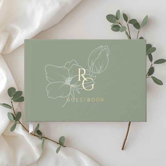 Vert sage | Chic Monogram Mariage livre d'hôtes