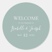 Vert sage | Mariage Welcome Classic Round Sticker (Devant)