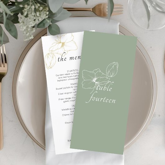Vert sage | Menu plat Mariage floral chic