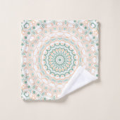 Vert sauge et motif mandala pêche (Gant de toilette)