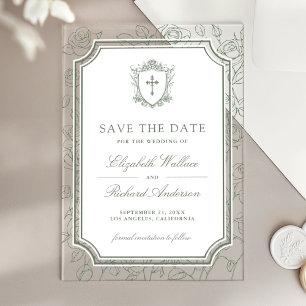 Vert sauge Faire-part de mariage catholique "Save