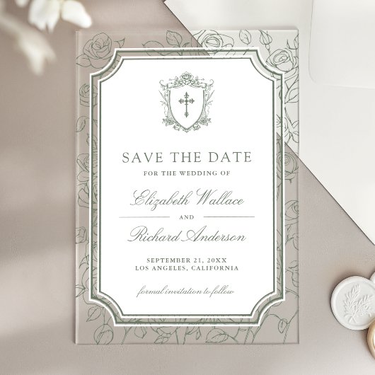 Vert sauge Faire-part de mariage catholique "Save