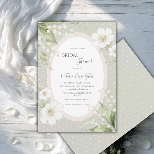 Vert sauge Fleurs Vintage Invitation de douche de