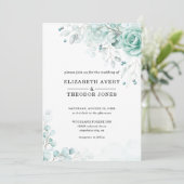Vert sauge turquoise Faire-part de mariage floral (Debout devant)