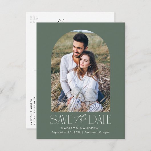 Vert | Simple Arch moderne Photo Faire-part de mar (Devant / Derrière)