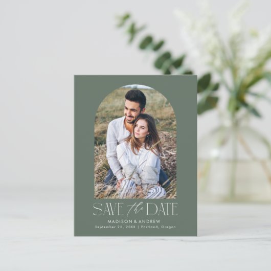 Vert | Simple Arch moderne Photo Faire-part de mar (Debout devant)