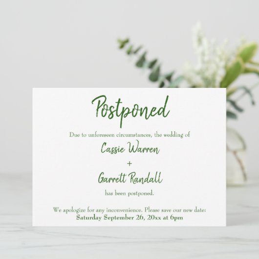 Vert sur blanc Mariage repoussé Faire-part (Debout devant)