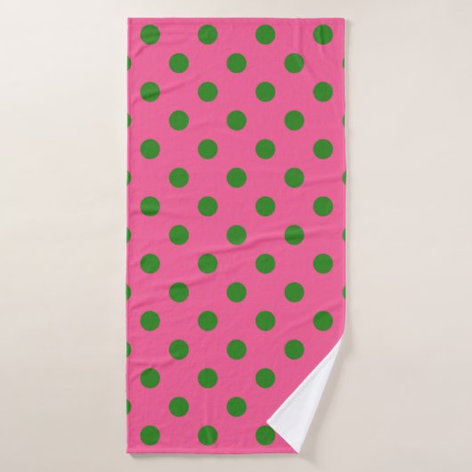 Vert sur rose Pois Design Motif (Serviette de bain)