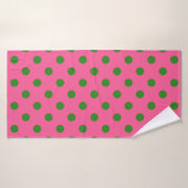 Vert sur rose Pois Design Motif (Serviette de bain)