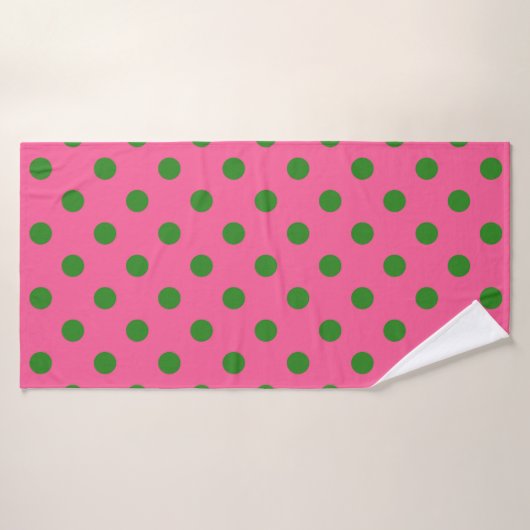 Vert sur rose Pois Design Motif (Serviette de bain)