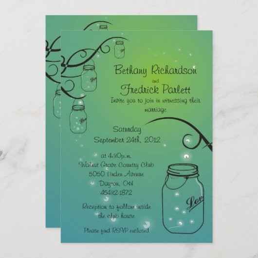 Vert Teal de faire-part de mariage de luciole de (Devant / Derrière)