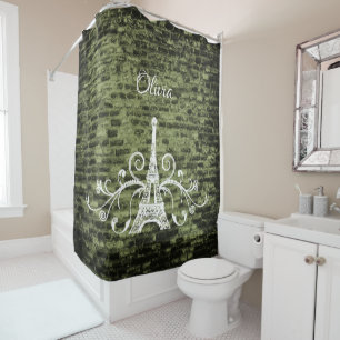 Vert Tour Eiffel Grunge Douche Rideau