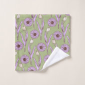 Vert violet rétro Y2K Funky Hippie Flower Motif (Gant de toilette)
