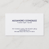 Vertaler Engels - Spaans Masculine Visitekaartje (Achterkant)
