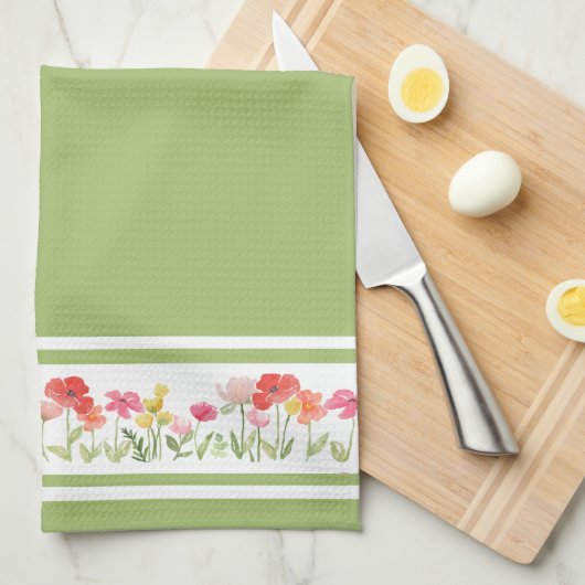 Verte Aquarelle Fleur sauvage Serviettes de cuisin (Quart Plié)