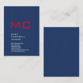 Verticaal blauw rood rendy monogram visitekaartje (Voorkant / Achterkant)