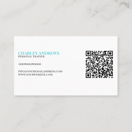 Verticaal Blauwgroen | Personal Trainer QR Code Fo Visitekaartje (Achterkant)