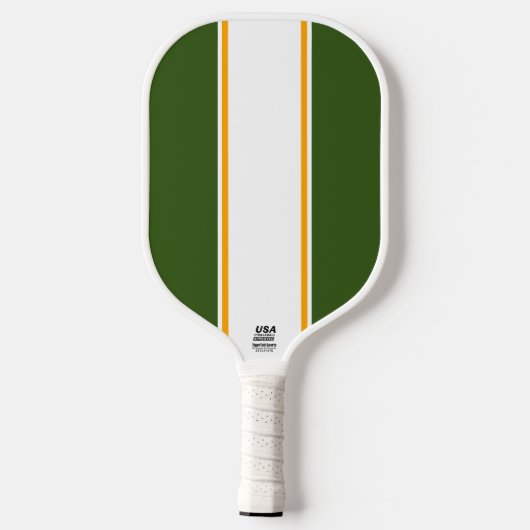 Verticaal bos groen witte, racestrepen pickleball paddle (Achterkant)