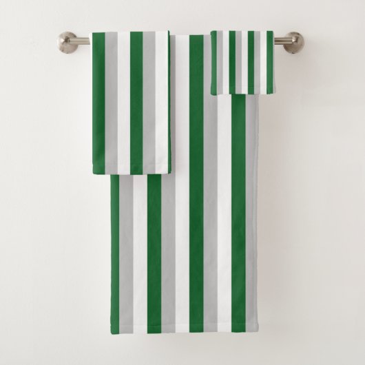 Verticaal bos groen, zilver en witte strepen bad handdoek (Insitu)