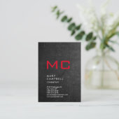 Verticaal Chalkboard Gray Red Trendy Monogram Visitekaartje (Staand voorkant)