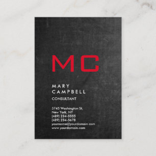 Verticaal Chalkboard Gray Red Trendy Monogram Visitekaartje