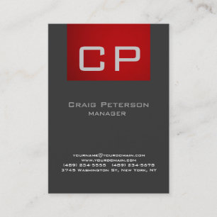 Verticaal Creative Grey Red Monogram Visitekaartje