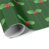 Verticaal gestreept Holly Berries Cadeaupapier (Rol Hoek)