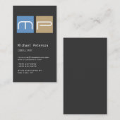 Verticaal grijs blauw beige monogram Visitekaartje (Voorkant / Achterkant)