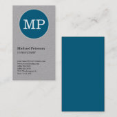 Verticaal grijs blauw cirkel monogram naam adres visitekaartje (Voorkant / Achterkant)