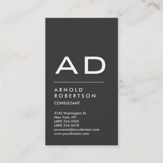 Verticaal grijs trendy monogram Visitekaartje (Voorkant)