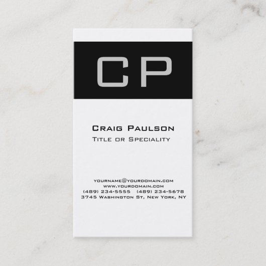 Verticaal grijs zwart-wit monogram Visitekaartje (Voorkant)