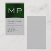 Verticaal groen grijs monogram Visitekaartje (Voorkant / Achterkant)