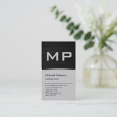 Verticaal houtaffect Grijs Monogram Visitekaartje (Staand voorkant)