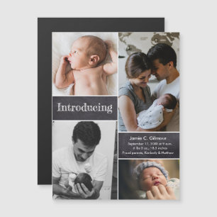 Verticaal Introduceren Fotocollage baby geboorte Magnetische Uitnodiging