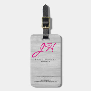 Verticaal modern houten achtergrondmonogram bagagelabel