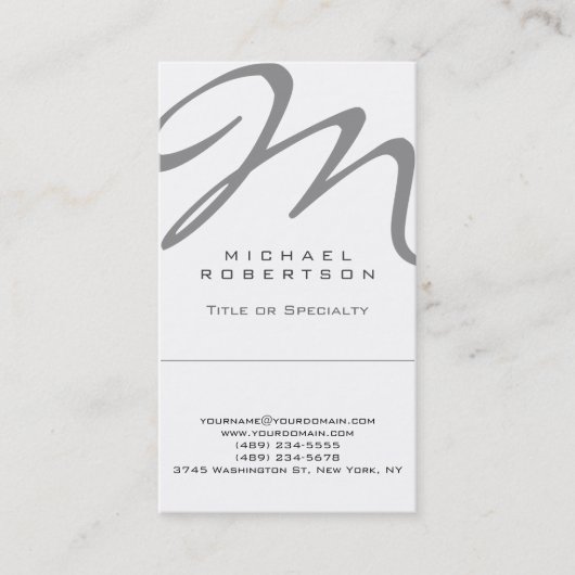 Verticaal modern Monogram White Trend Visitekaartj Visitekaartje (Voorkant)